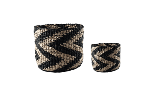 Abaca Round Basket CHEVRON Black-Natural.