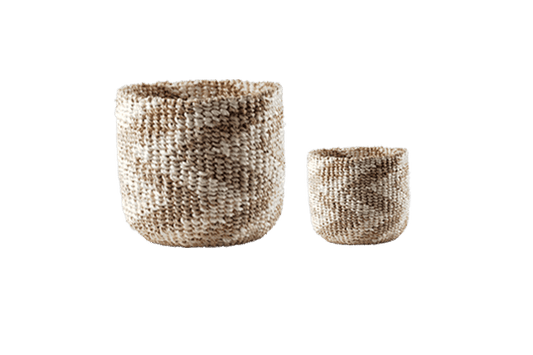Abaca Round Basket CHEVRON Natural-Bleached.
