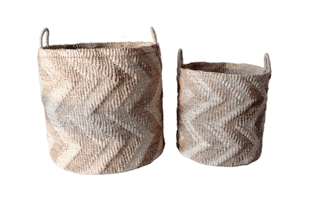 Abaca Round Basket CHEVRON Natural-Bleached.
