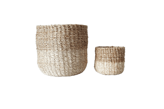 Abaca Round Basket COLOR BLOCK Natural-Bleached.