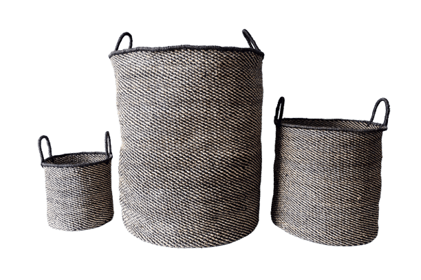 Abaca Round Basket MIXED Black-Natural.