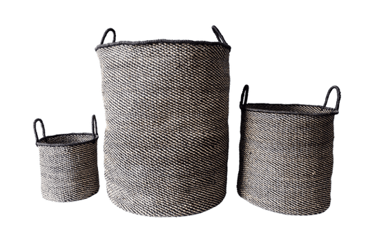 Abaca Round Basket MIXED Black-Natural.
