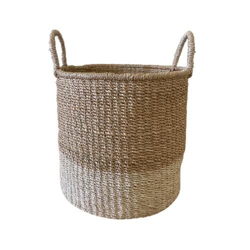 Abaca Round Basket COLOR BLOCK Natural-Bleached.