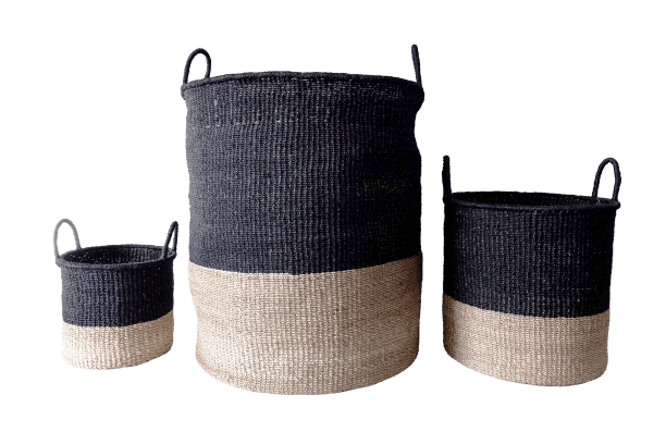 Abaca Round Basket COLOR BLOCK Black-Natural.