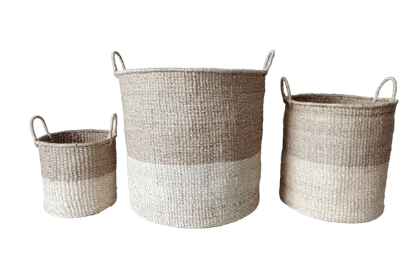 Abaca Round Basket COLOR BLOCK Natural-Bleached.
