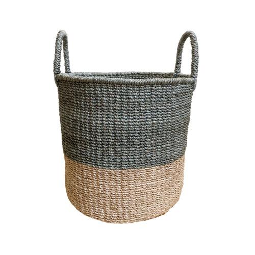 Abaca Round Basket COLOR BLOCK Grey-Natural - RADA COLLAB