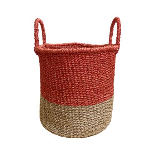 Abaca Round Basket COLOR BLOCK Red-Natural - RADA COLLAB
