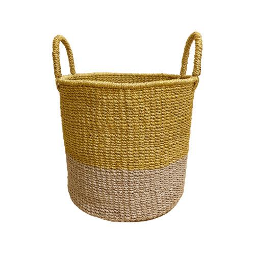 Abaca Round Basket COLOR BLOCK Yellow-Natural - RADA COLLAB